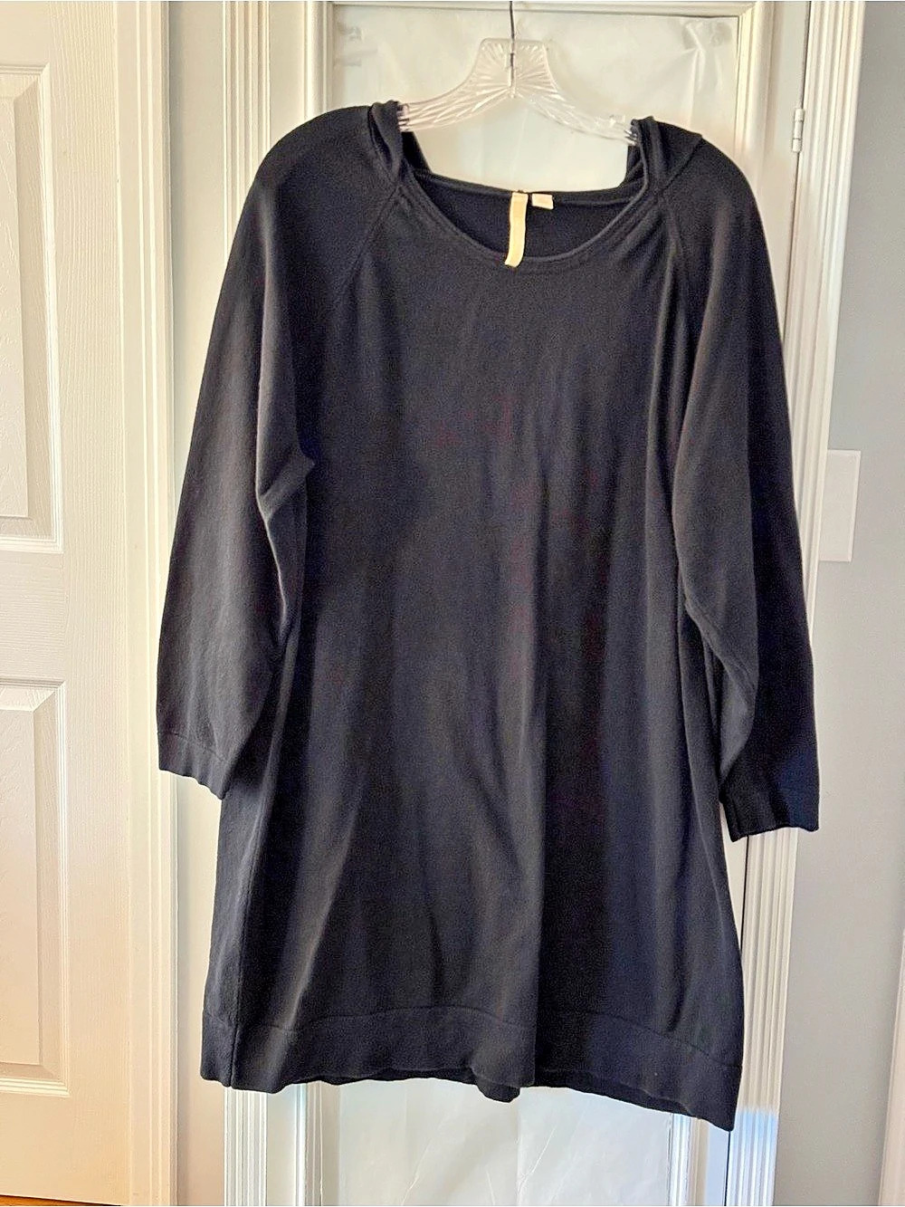 J Jill purejill Black Cotton Cashmere Long Sleeve Pull Over Hooded Dress Size 2X